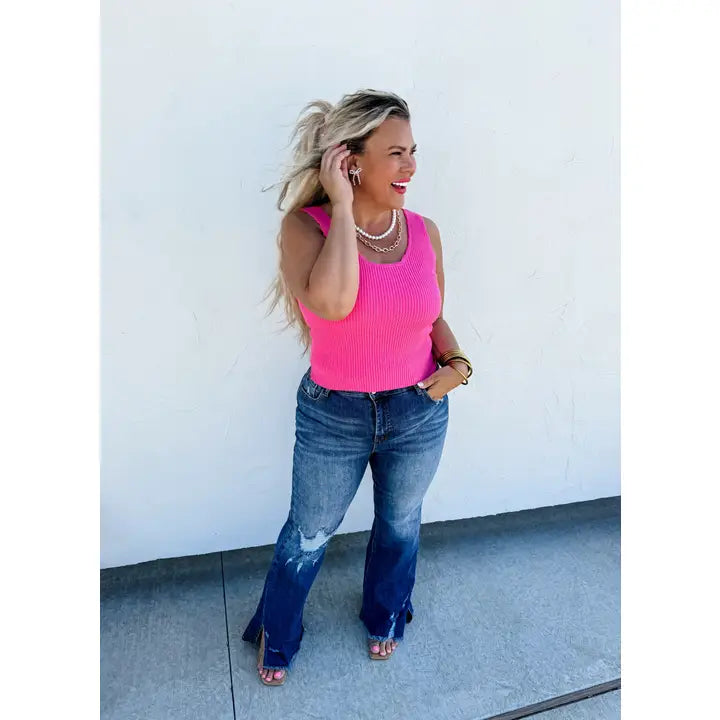 Lillian Scalloped Knit Tank in Pink