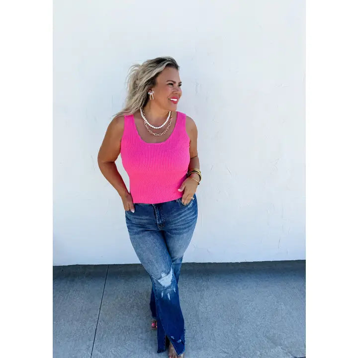 Lillian Scalloped Knit Tank in Pink